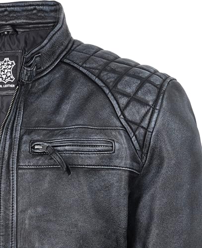 Image of fjackets Mens Leather Jacket Moto Style Real Lambskin Leather Jacket, Quilted Cafe Racer Classic Zip Up Biker Jacket for Men
