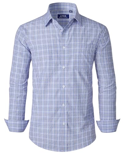 J.VER Mens Dress Shirts Long Sleeve Button Down Shirt Business Casual Collared Plaid Tops with Pocket Blue XL