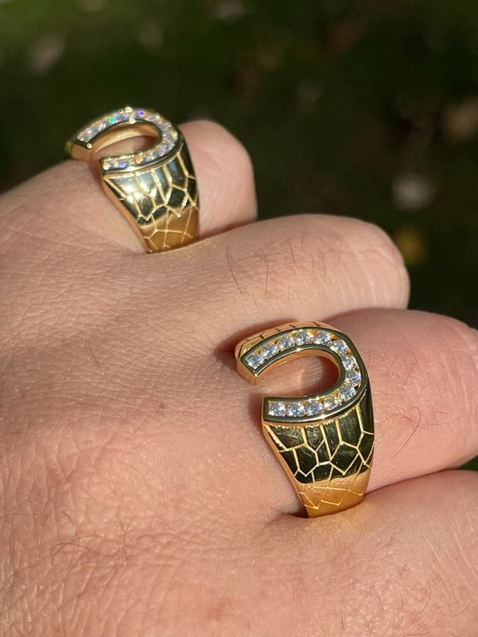 MOISSANITE Lucky Horseshoe Ring - 14k Gold Vermeil Solid 925 Sterling Silver Hip Hop Ring - 0.6ct Men's Iced Real Moissanite Ring - GRA Certified - Nice Men's Pinky Ring Or Any Other Finger3