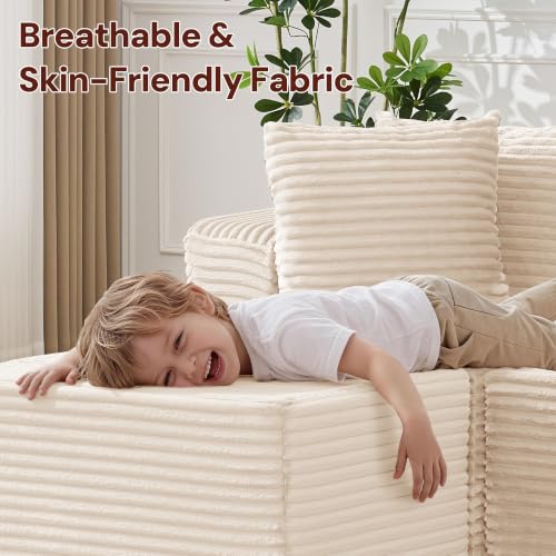 Image of Korser Boneless Couches for Living Room, Cloud Couch Sectional with Ottoman, L-Shaped Sofa with Fluffy Comfy Corduroy Deep Seat, Bedroom, Apartment, No Assembly Required