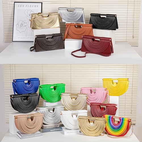 Image of Trendy Woven Evening Clutch Purse Half Round Designer Shoulder /Crossbody Bag Top-Handle Satchel Handbags