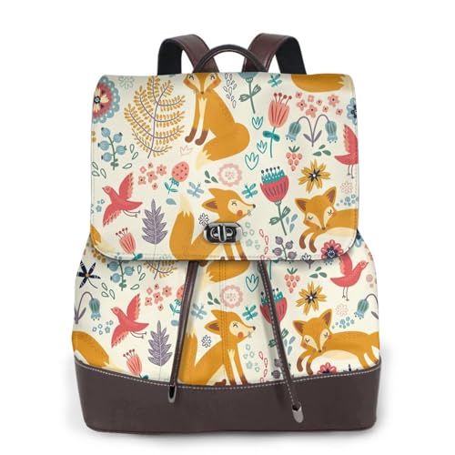 Sac à dos en cuir femme imprimé floral animal mignon pour le quotidien