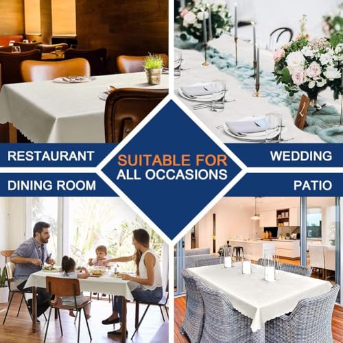 Image of Smiry Rectangle Table Cloth, Waterproof Heavy Duty Vinyl Tablecloths, Wipeable Washable Table Cover for Kitchen, Dining Room (White, 60 inch X 144 inch)