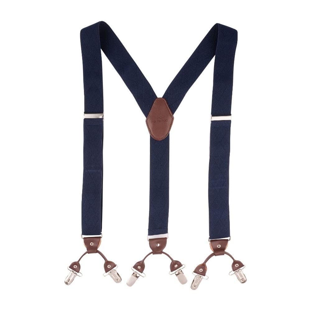 the tie hub Diamond Tip Navy Blue With Brown Y-Back Clip-On Suspender for Men-picture-42