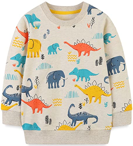 Image of Popshion Toddler Boys Sweatshirts Dinosaur Long Sleeve Pullover Crewneck Shirts Cartoon Tee Sport Tops for Kids 1-8T