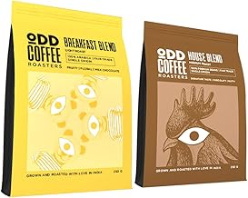 ODD COFFEE ROASTERS Speciality Coffee 250 Gram each | Breakfast Blend- Light Roast Fine Grind - Fruilty| House Blend - Medium Roast - Chocolate Coffee| Pack of 2 AAA Beans