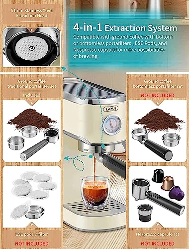 Gevi 20 Bar Espresso Coffee Machine with Burr Grinder Set | 35 Precise Grind Settings | Milk Frother for Latte Cappuccino | Professional Home Barista Kit | Gift for Coffee Lovers