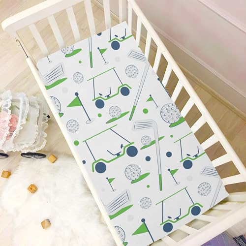 Image of Golf Sports Pattern Crib Sheets Soft Breathable Fitted Baby Crib Sheets Mattress Cover for Girl Boys, 52 inch inch x 28 inch inch x 9 inch inch, M01C22009