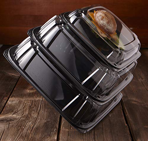 Miniatura 3 de Sabert Bandeja cuadrada UltraStack negra de 12 pulgadas con tapa transparente de cúpula de 3 pulgadas, plástico duradero, desechable, 25 unidades