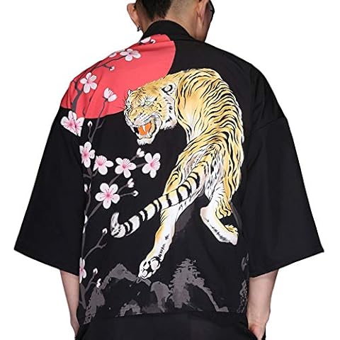 ZooBoo Men Japanese Kimono Cardigan - Chinese Style Japanese Robes Cardigan Feather Knitting Coat - Summer (Tiger) Cover