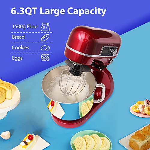 Stand-Mixer-63-QT-12-Speeds-300W-DC-Motor-Planetary-Action-Digital-Timer-with-Stainless-Steel-Mixing-Bow-Dough-Hook-Flat-Beater-Whisk-and-Splash-Guard-Red