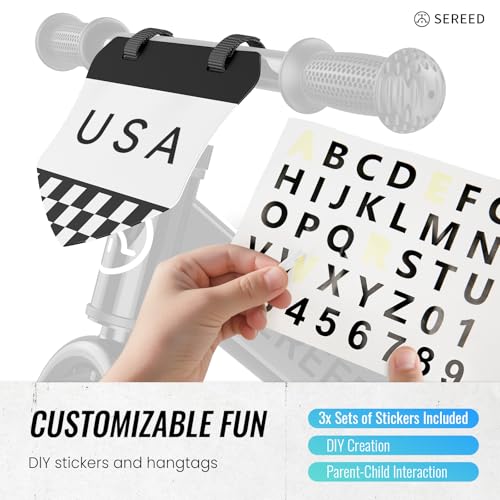 Image of SEREED Toddler Balance Bike 2 Year Old, No Pedal Kids Bicycle Toys for 2-5 Years Old, Tool-Free Adjustment, Customize Plate with Stickers, Gift for 2-3 Boys Girls (Black)