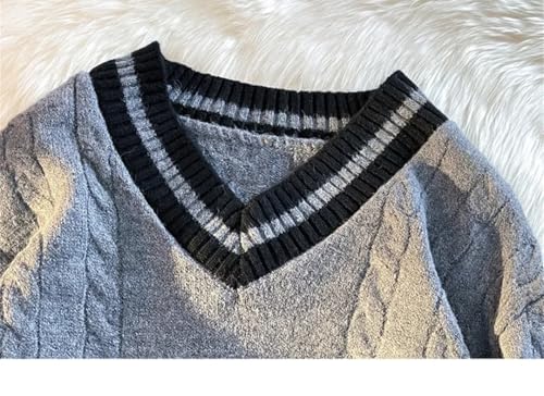 Men Loose Colorblock Knit Sweater Winter Casual V-Neck Warm Sweaters Jumper3