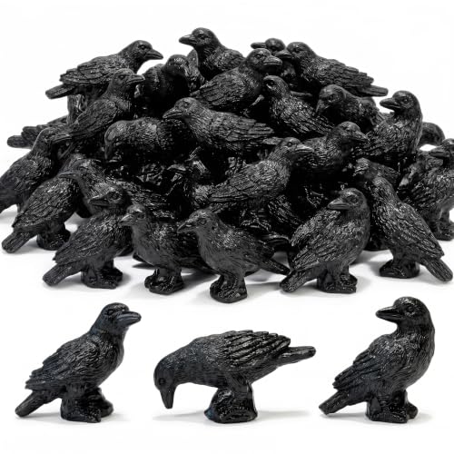 Image of FESTGLOX 50Pcs Resin Mini Crows Figurines for Spooky Halloween Party Favors