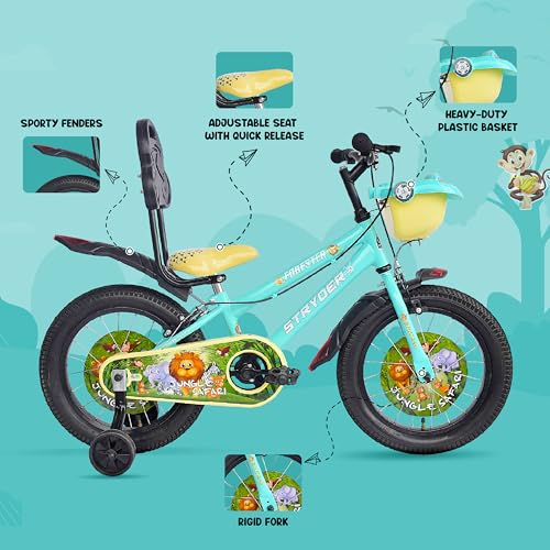 Image of Stryder Forester 16-Inch BMX Cycle for Kids | Sturdy Steel Frame | C-Brakes | Rigid Suspension | Nylon Tyres | Suitable for Ages 3-7 Years | Boys & Girls Kids Bicycle | Turquoise