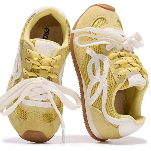 Project Cloud Kids Shoes for Girls - Non-Slip Trendy Fashion Sneakers Girls Shoes - Slip Ons with Hook & Loop Memory Foam Insole Kids Sneakers (Little Lowy Lyte 11) Light Yellow