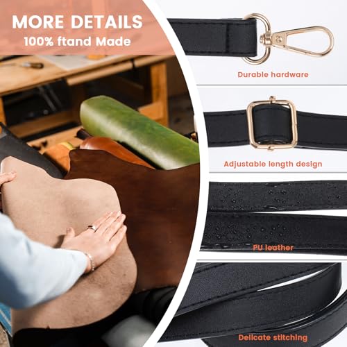 Image of Xthrotsenk Leather Shoulder Strap Purse Strap Replacement Black Crossbody Shoulder Straps Adjustable Leather Belt for Purse Handbags Crossbody Bag
