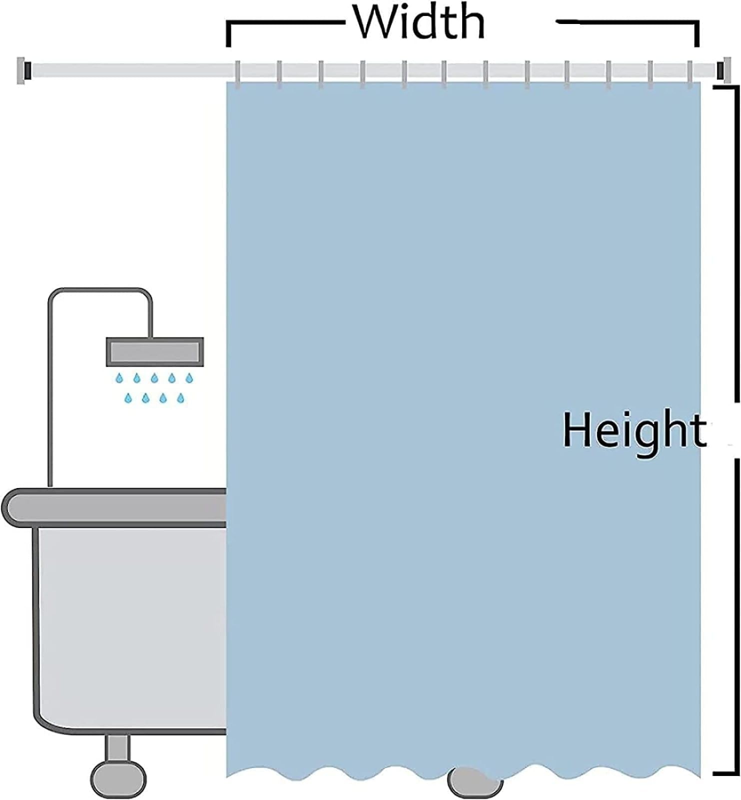 Rideau de Douche Gris Clair, 300 x 195 cm (L x H), Couleur Unie, imperméable, pour Salle de Bain, Maison, Cabine de Douche, hôtel, Baignoire, avec Crochets.