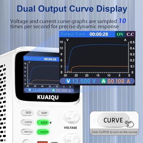 Image of DC Power Supply Variable 30V 10A KUAIQU Microcurrent 0.01mA Lab Power Supply with Voltage Curve&Current Curve 5-Digit PSU Bench Power Supply with Memory /OVP /OCP /Output /Lock for R&D /Labs /Testing