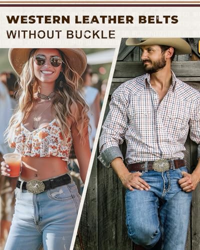 Image of BELTROAD 2 Pack Western Leather Belt Strap for Men Women Cowboy Cowgirl Leather Mens Belts for Jeans Gift Belt without Buckle
