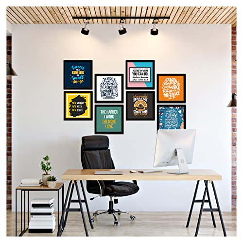 Image of PAPER PLANE DESIGN Motivational Quotes Wall Framed Poster, Office Decor, Inpirational Frame with Quotes.Set of 8 (10 x 10 Inch) (MDF POSTERS)