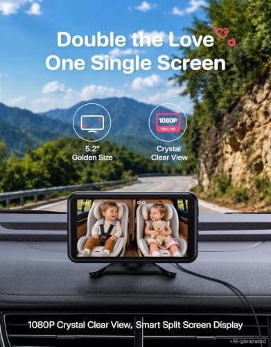 LUCKVIEW BM2PRO Dual Car Baby Monitor for 2 Kids, 5.2"" 1080P HD, Split Screen & Full View, Auto Night Vision, Easy Setup - image 2