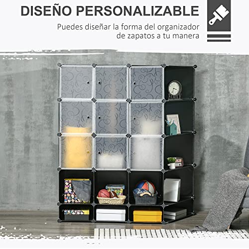 HOMCOM-Armario-Modular-de-Plastico-Armario-Portatil-con-16-Cubos-y-2-Barras-Organizador-de-Zapatos-Ropas-Juguetes-para-Entrada-Pasillo-Dormitorio-Negro-y-Blanco HOMCOM-Armario-Modular-de-Plastico-Armario-Portatil-con-16-Cubos-y-2-Barras-Organizador-de-Zapatos-Ropas-Juguetes-para-Entrada-Pasillo-Dormitorio-Negro-y-Blanco