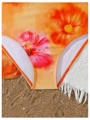 Girl's 3 Piece Swimsuits Floral High Waisted Halter Triangle Bikini Set with Cover Up Skirt4