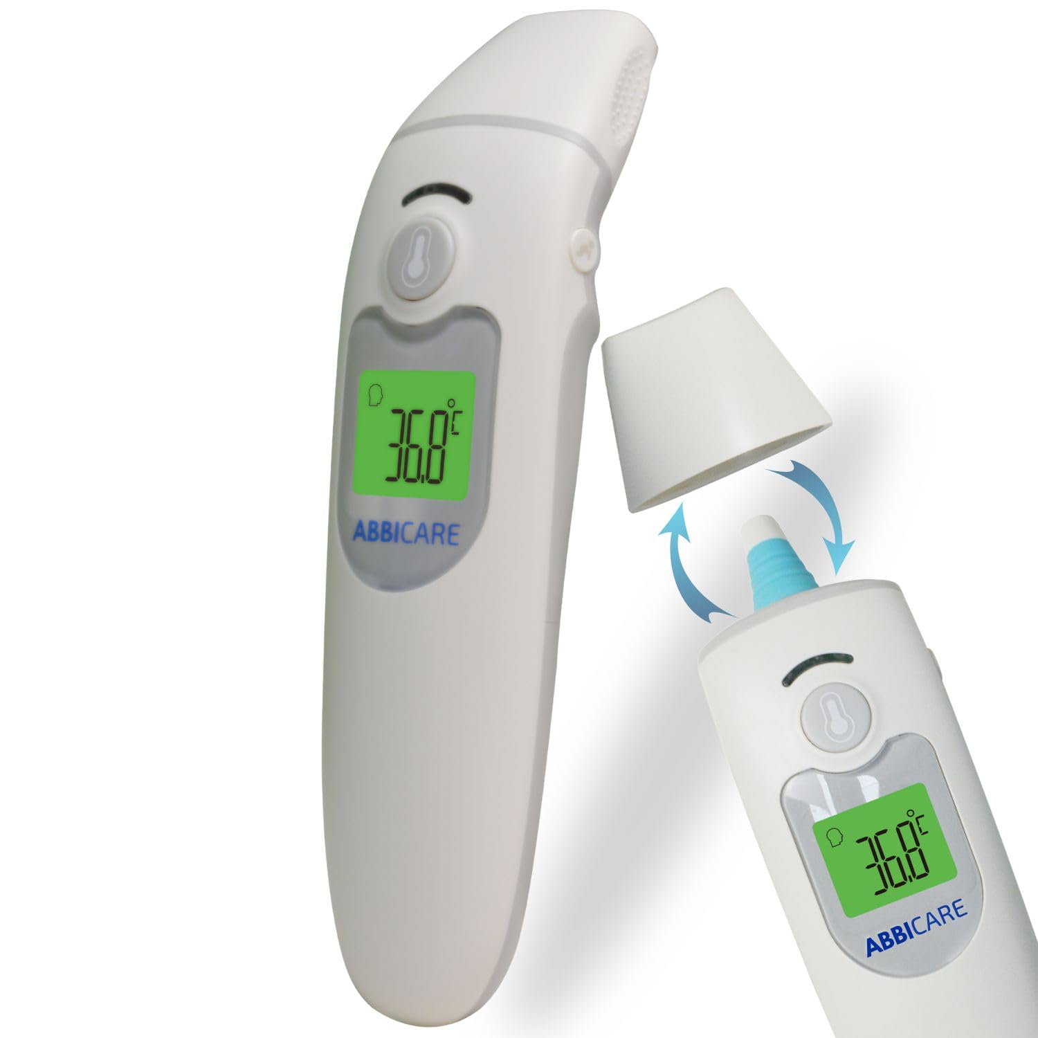 Termometro digital frontal y auricular ABBICARE™ con estuche | Modo especial bebé preciso y rápido en 1 segundo sin contacto multifuncional | termómetros médicos profesionales infrarrojos