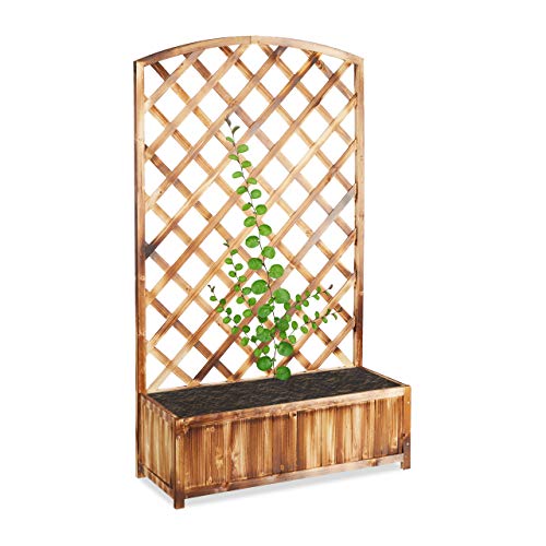 Relaxdays Rankkasten, mit Rankgitter, Holz, Balkon, Garten, Rosen, Wein, Efeu, Rankhilfe, HxBxT 153x90x35,5 cm, geflammt