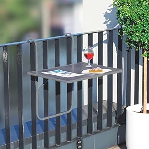 Schauer Balkonhängetisch klappbar 60x40 cm | Balkontisch zum Einhängen Balkon Hängetisch 3-Fach höhenverstellbarer Klapptisch Balkongeländer wetterfest Tischplatte | Weiß oder Grau (GRAU)