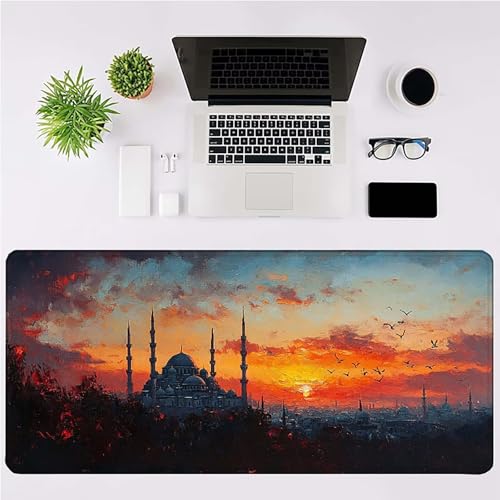 Tapis souris XXL 70x30 cm au motif de ville couchant pour bureau
