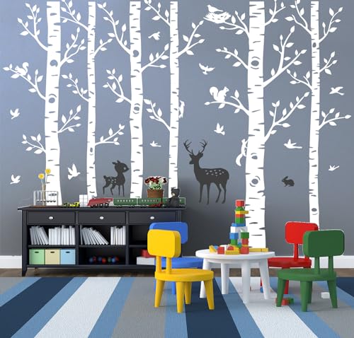 Forest Tree Wall Stickers Six Birch Tree Wall Decals Birds