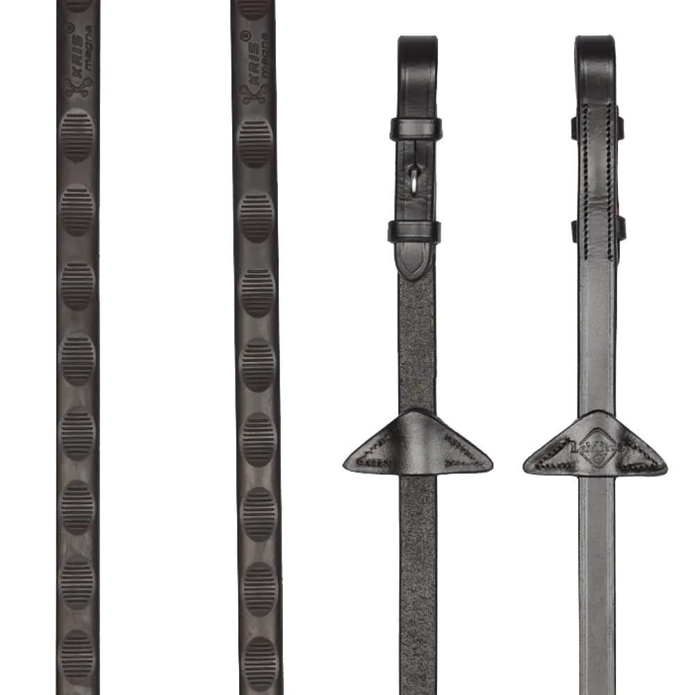 LeMieux Magna Grip Rubber Reins - Textured Thumb Shape Grip - Martingale Stoppers - Brown/Silver - Pony