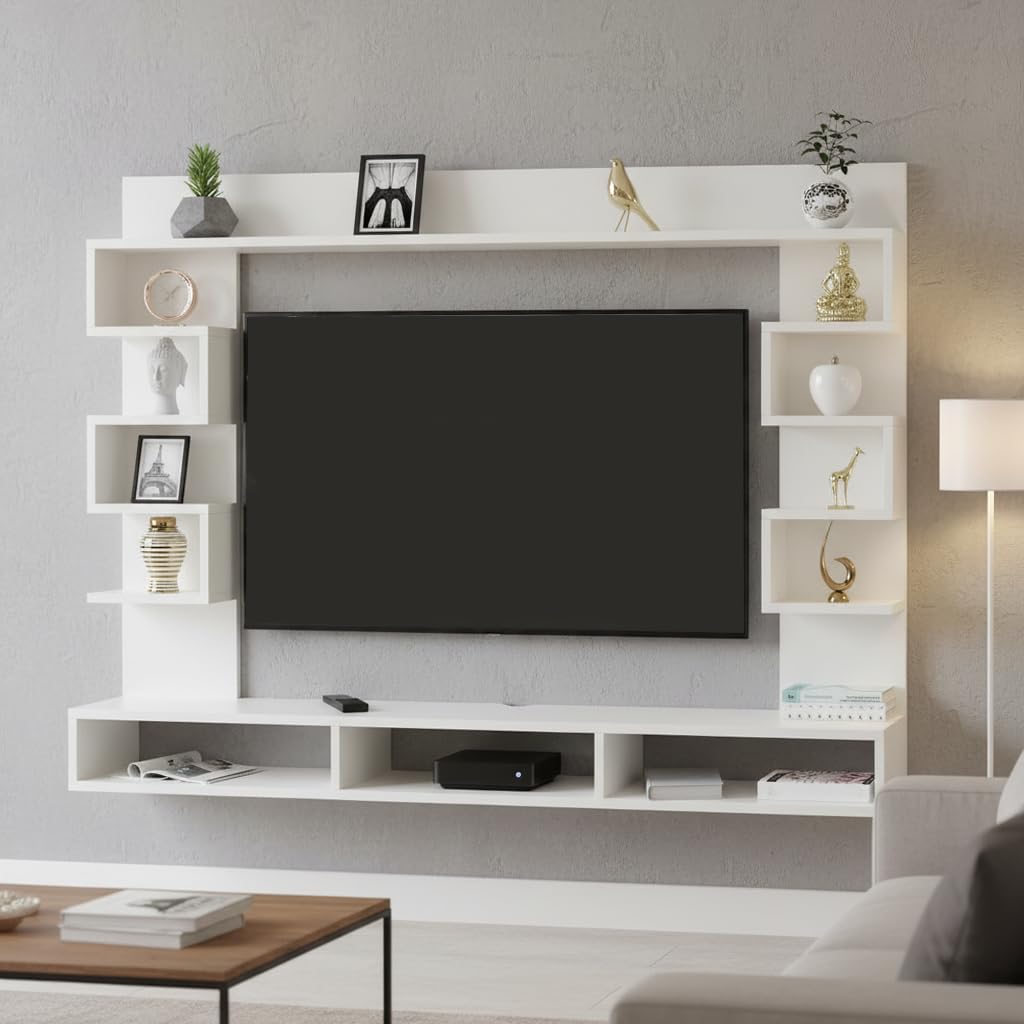 FURNEASER Cabiar Engineered Wood Wall Mounted TV Entertainment Unit | Set Top Box Stand & TV Cabinet with Shelves for Books & Décor | Suitable for 32-Inch TV | Wenge & White-image-47