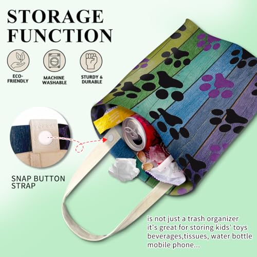 Image of Car Trash Can, Cute Car Trash Bag, Hanging Car Organizer, Rainbow Dog Paw
