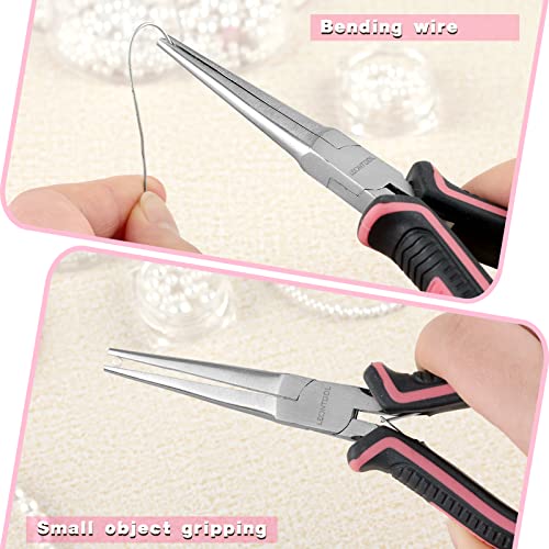 LEONTOOL 6-Inch Needle Nose Pliers for Jewelry Making Pink Line Design, Chrome Vanadium Steel, 5.7 x 3.1 x 0.6 - Image 4