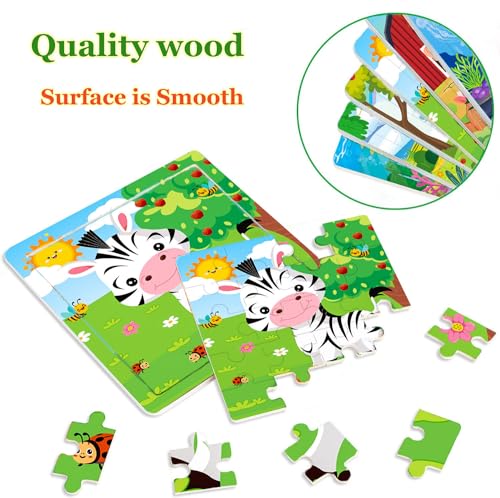 Rompecabezas de madera para niños de 3 a 6 años, paquete de 10 rompecabezas jigsaw de 20 piezas con animales (jirafa, tigre, cangrejo, delfín, dinosaurio, panda, cebra, oso, vaca y pulpo) miniatura 6