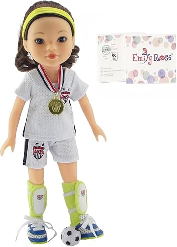 Emily Rose Ropa de muñeca de moda de 14 pulgadas, uniforme deportivo de fútbol de Estados Unidos, incluye zapatos y accesorios, caja de regalo,