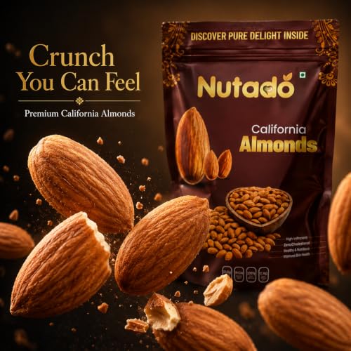 Image of NUTADO Premium California Almonds 200g | Whole Natural Badam Giri | High Protein, High Fibre & Vitamin E | Crunchy Healthy Dry Fruits | Daily Nutrition