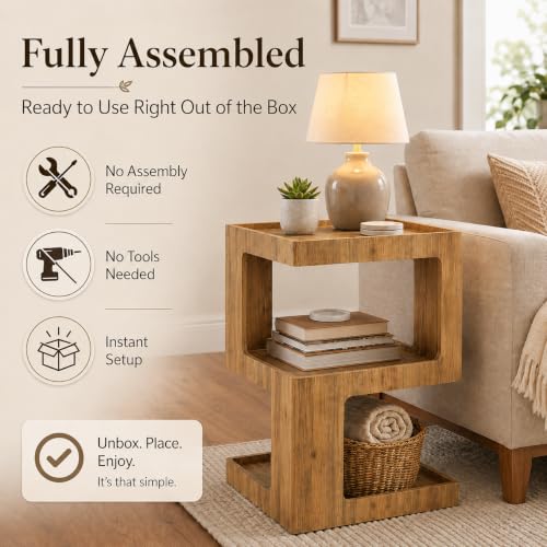 COZAYH Farmhouse Geometric Wood End Table, Distressed Accent Side Table with Two Storage Space, 3-Layer Cube Design for Bedroom, Living Room, Entryway. - Image 4