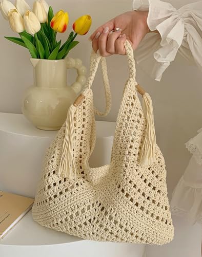 Image of Boho Straw Bags for Women Large Woven Tote Bag Straw Beach Bag Shoulder Bags Purse Handbags Summer Straw Hobo Bag