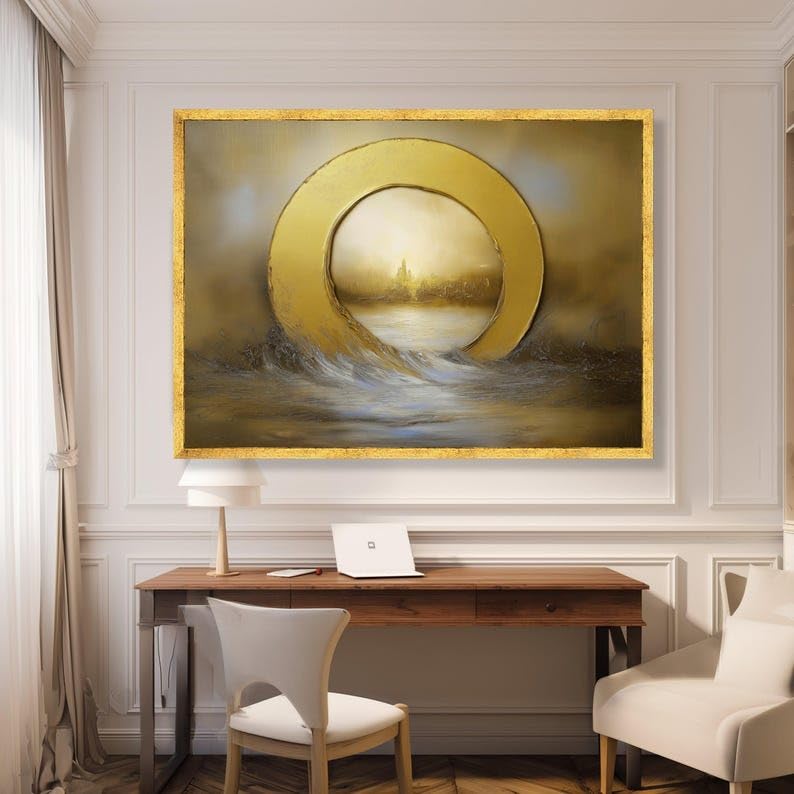 Peinture abstraite de vagues dorées sur toile de luxe TONGYINLI 70x100cm