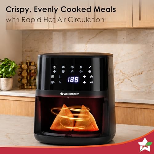 Image of Wonderchef Platinum Digital Air Fryer for Kitchen, 4.5L, 1350W, Rapid Air Technology, 10 Pre-Set Functions, Temperature and Time Control, Automatic Shut-Off, 2-Yr Warranty
