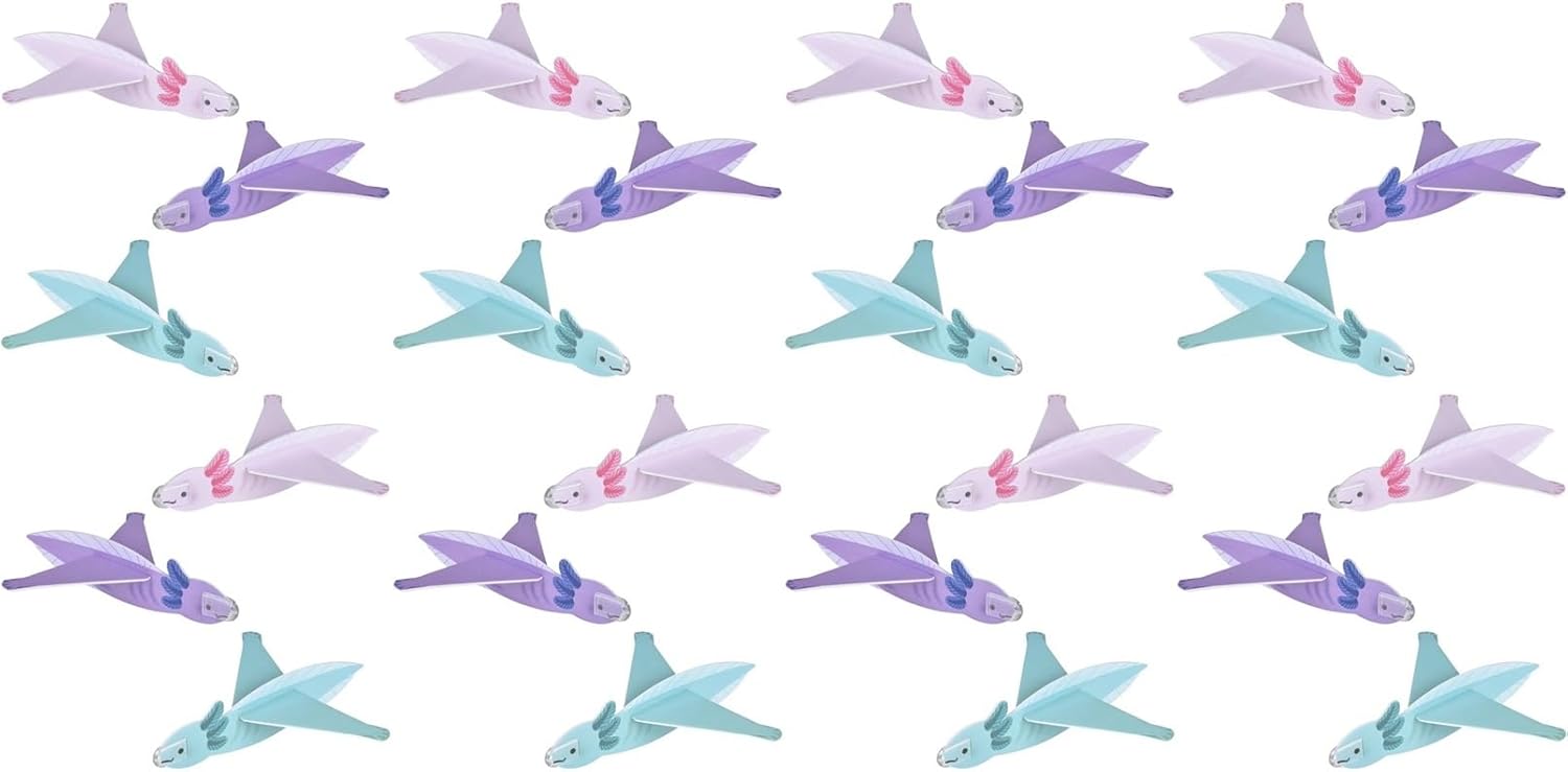 HAPPY DEALS ~ Axolotl Toy Gliders - 24 PC - 7 Inches - Individually Packaged - Hand Throwing Flying Plane, Flying Party Favors, Outdoor Toys