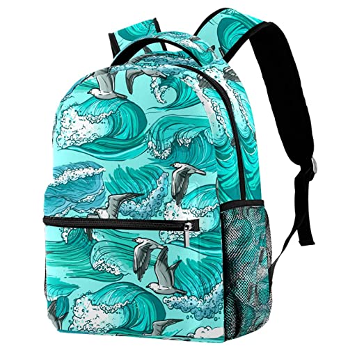 Sac à dos outdoor vague et mouettes avec bretelles ergonomiques et grand volume school bookbag