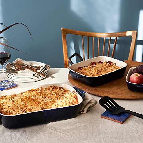 Image of Staub Ceramic 3-pc Rectangular Baking Dish Set - Dark Blue | Oven-to-Table for Lasagnas, Roasts & Apple Crisp. Dishwasher Safe Includes Baking Dish 7.5 x 6 inch, 10.5 x 7.5 inch & 13 x 9 inch