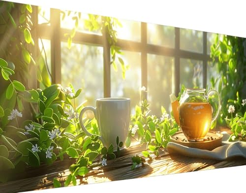 Broderie Diamant Kit Complet 5D - Kit Anti-Stress Tasse à Thé et Fleur Géante 60x120cm