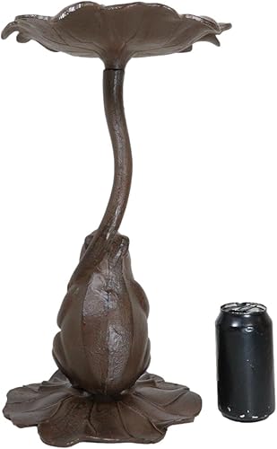 Miniatura 7 de Ebros Gift Hierro fundido de 18 pulgadas de alto, rústico, extravagante, para jardín, rana de sapo en lirio, alimentador de hojas de lirio de agua,