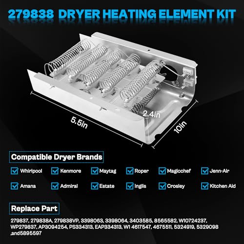 **May-tag MEDC215EW1, MEDX655DW1, MEDC200XW, MEDC465HW0, MEDC400VW0 Dryer Heating Element Kit - Replacement for Roper, 